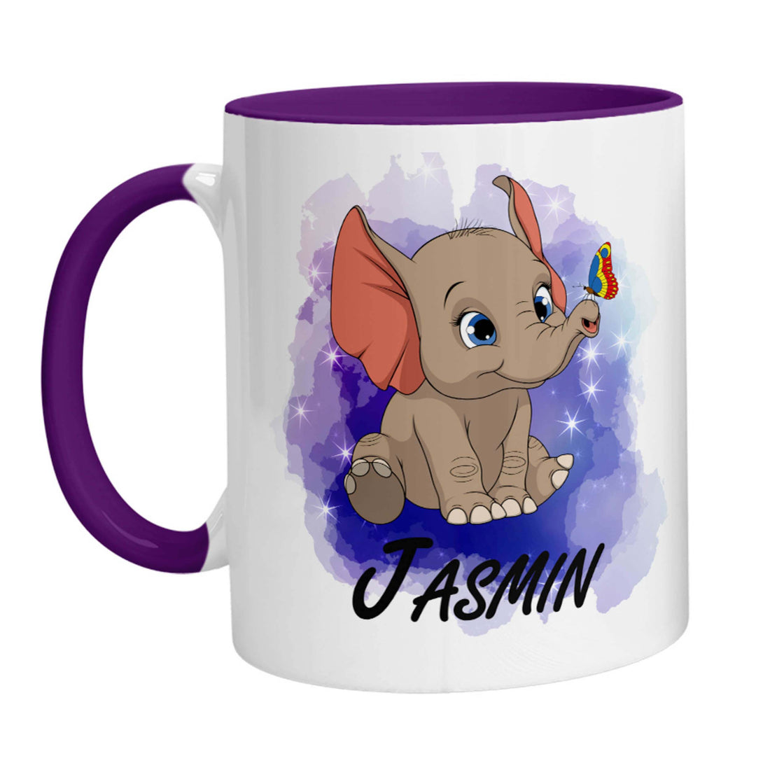 Tasse - Namenstasse Elefant mit Schmetterling (Personalisiert) - Zwergenstick