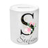 Spardose - Initiale Schwarz mit Blumen und Namen (Personalisiert) - Zwergenstick