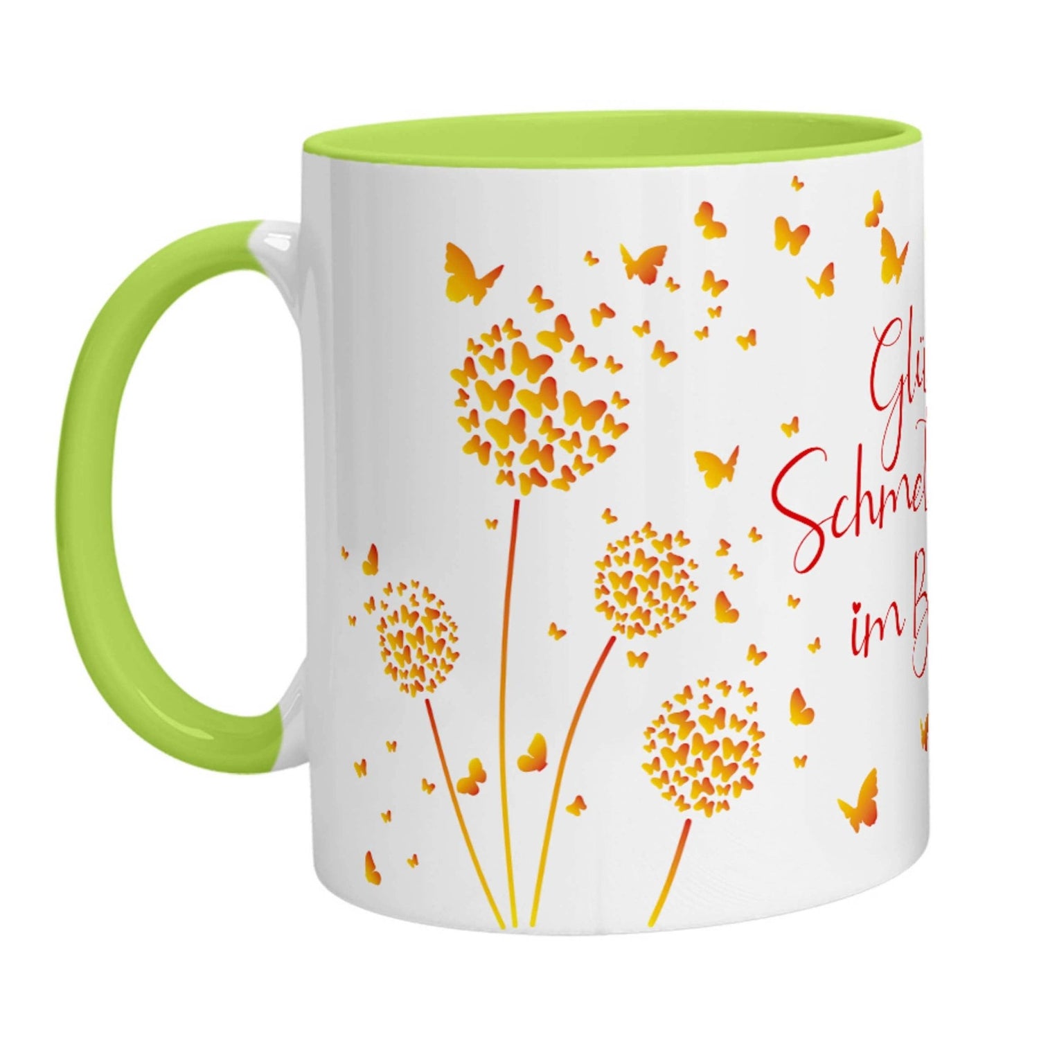 Tasse - Glück ist Schmetterlinge im Bauch (Gelb Orange) - Zwergenstick