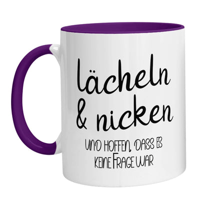 Tasse - Lächeln &amp; nicken und hoffen, dass es keine Frage war - Zwergenstick