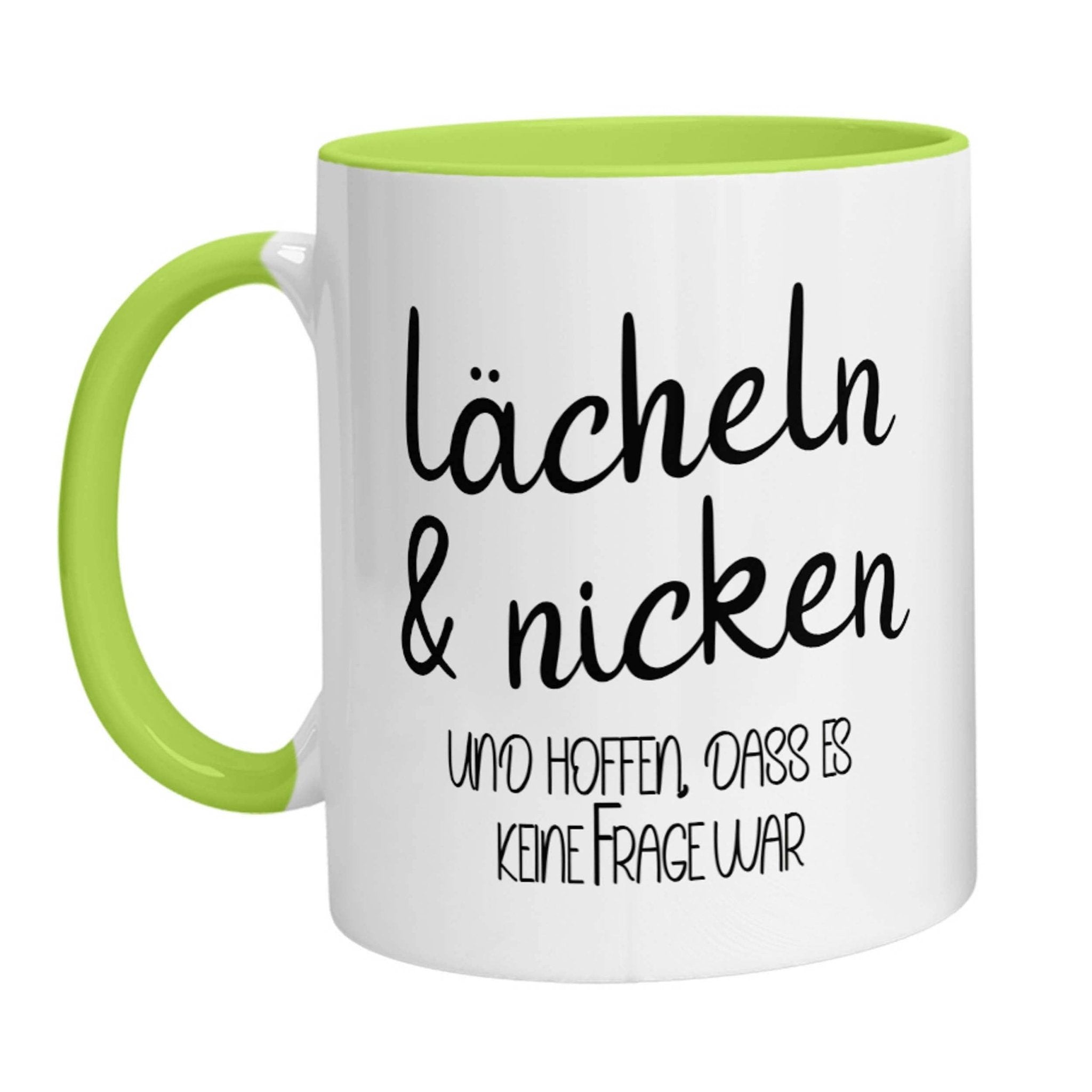 Tasse - Lächeln &amp; nicken und hoffen, dass es keine Frage war - Zwergenstick